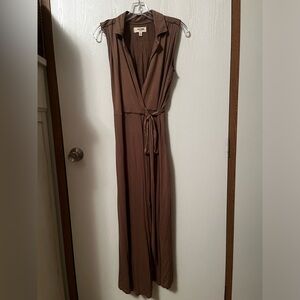 ANTHROPOLOGY Taupe PORRIDGE JERSEY KNIT SLEEVELESS MAXI WRAP SHIRTDRESS S